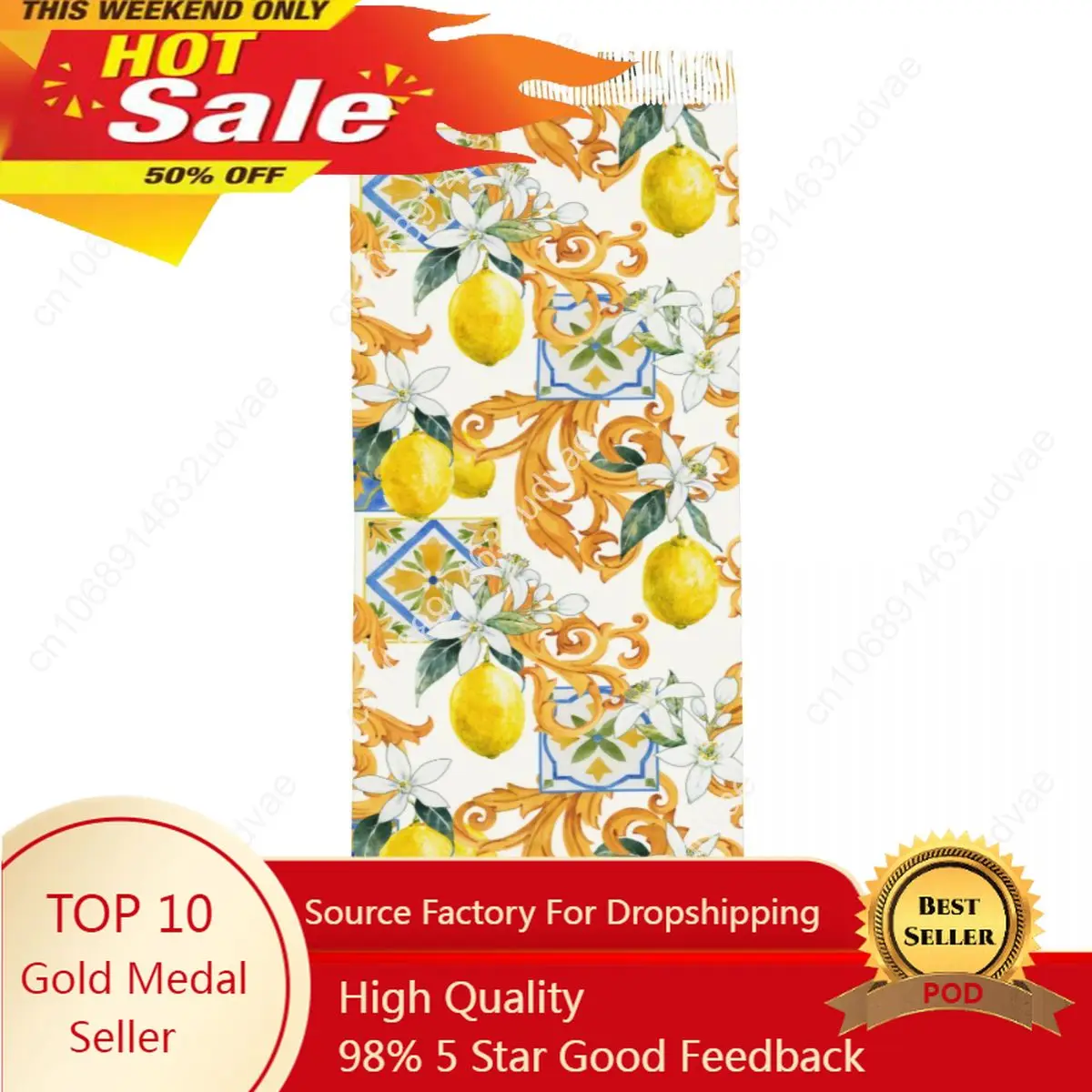 

Женский шарф, зимние шали с золотыми монограммами и цветами лимона, женские теплые шарфы с кисточками, пушистый палантин Bufanda