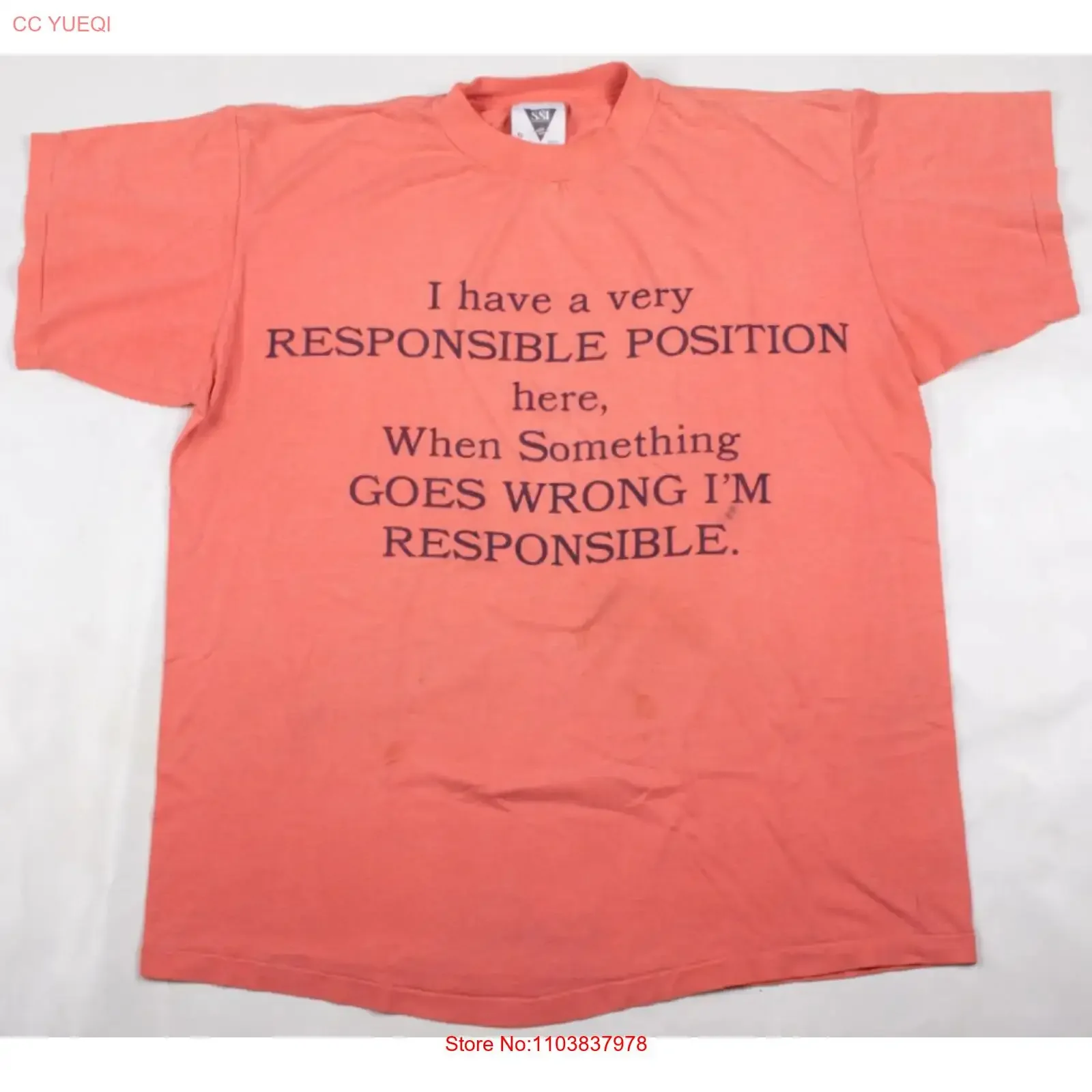 Винтажная футболка 1990-х годов с надписью «Ответственность при неудачах» для мужчин, размеры L, XL, дизайнерская одежда с эффектом потертости, универсальная, мягкая.