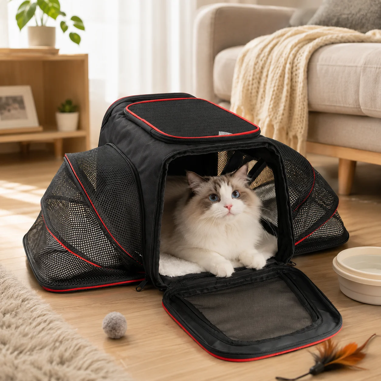 Portable Foldable Pet Carrier Bag Expandable Breathable Mesh Travel Carrier For Cats Dogs Up To 7kg Grey Trim