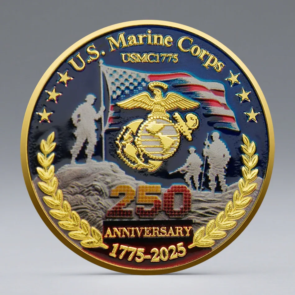 Moeda de coleção dos estados unidos da américa, 250o aniversário, 1775-2025, corpo de fuzileiros dos EUA, moeda de lembrança banhada a ouro da marinha