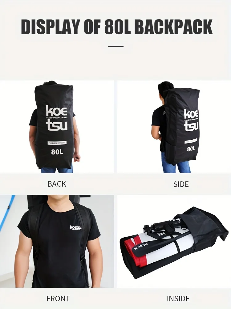 KOETSU 80L/105L/125L Paddelrucksack mit großem Fassungsvermögen, aufblasbare Paddeltasche, tragbare Aufbewahrungstasche für Outdoor-Surfen – Detail 5