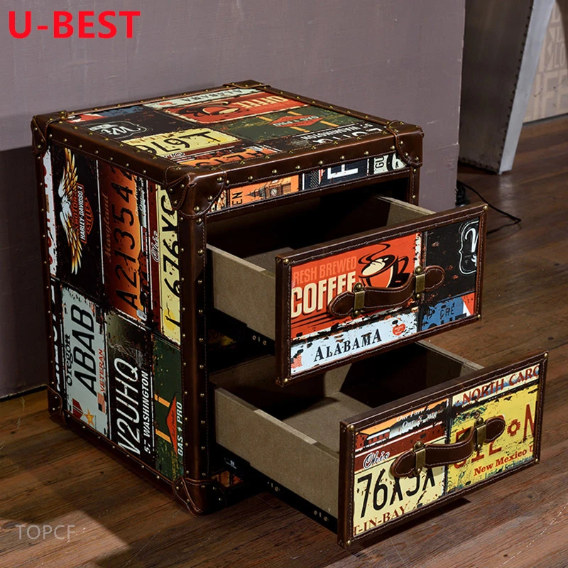 U-BEST Antique Classic Design Coffee Shop Bedroom Furniture Decorative Wooden Trunk Loft Industrial Style Side Table Cabinet