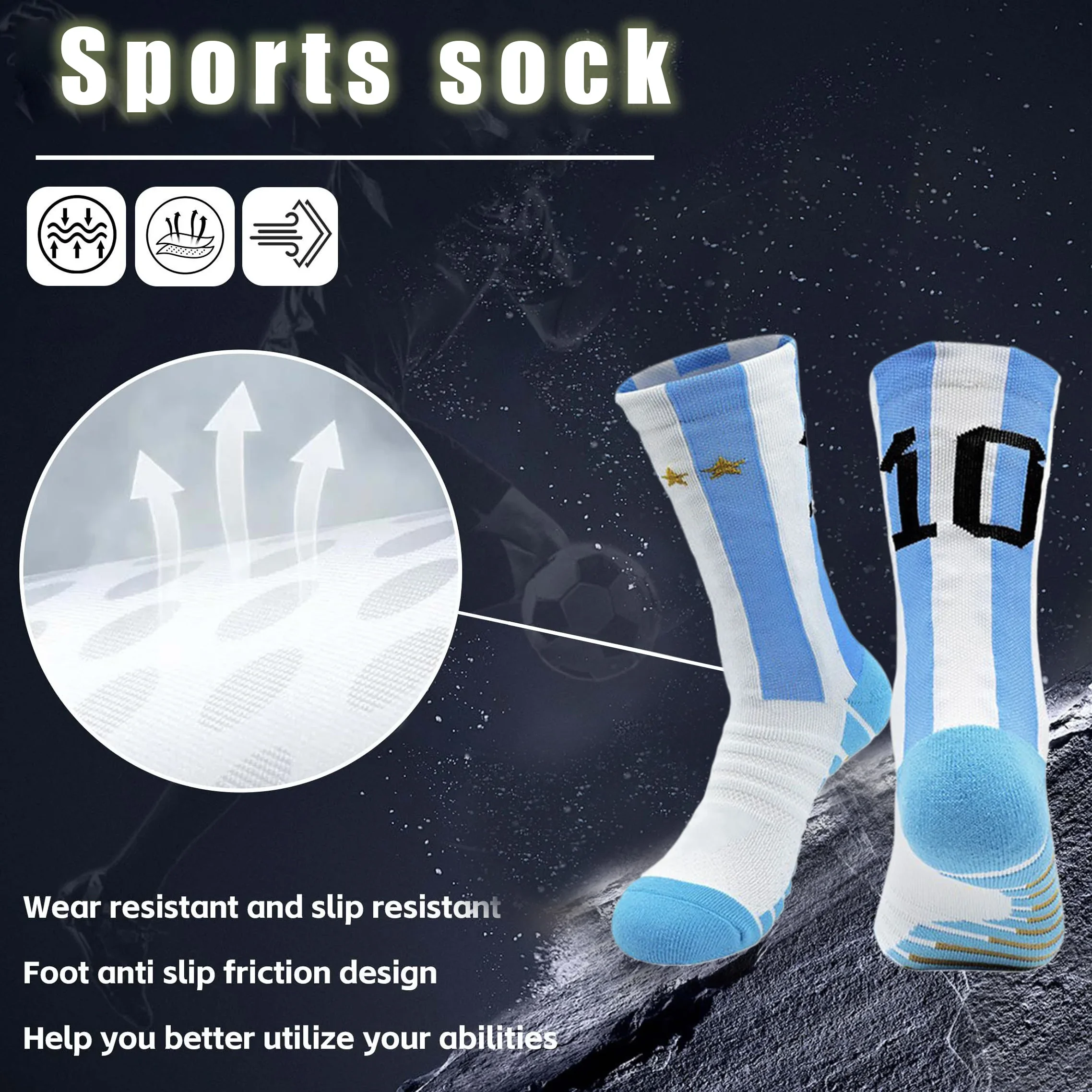 زوجان من جوارب كرة القدم القصيرة الاحترافية بحجم النجوم للرجال، جوارب رياضية مضادة للانزلاق بنعل متوسط، مريحة وممتصة للعرق