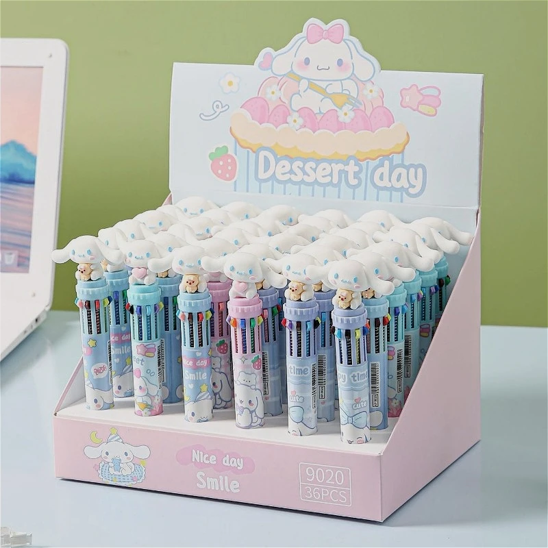 

Шариковая ручка Sanrio, 36 шт., мультяшный Cinnamoroll ‌ 10-цветный маркер 0,7 мм, студенческая граффити, многоцветная ручная ручка, канцелярские принадлежности для обучения