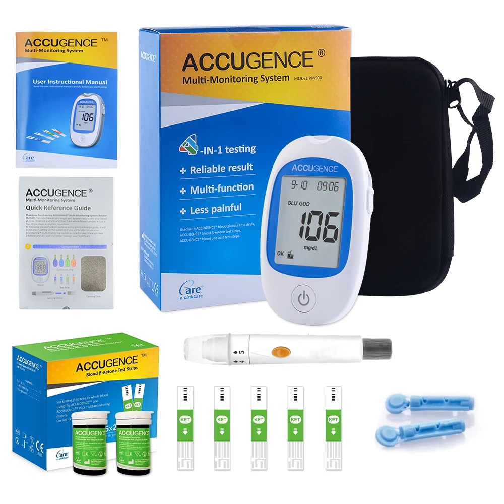 Kit de medidor de cetona de sangue de teste rápido para dieta Keto com monitor de cetona e tiras com lancetas cetose e dieta cetogênica