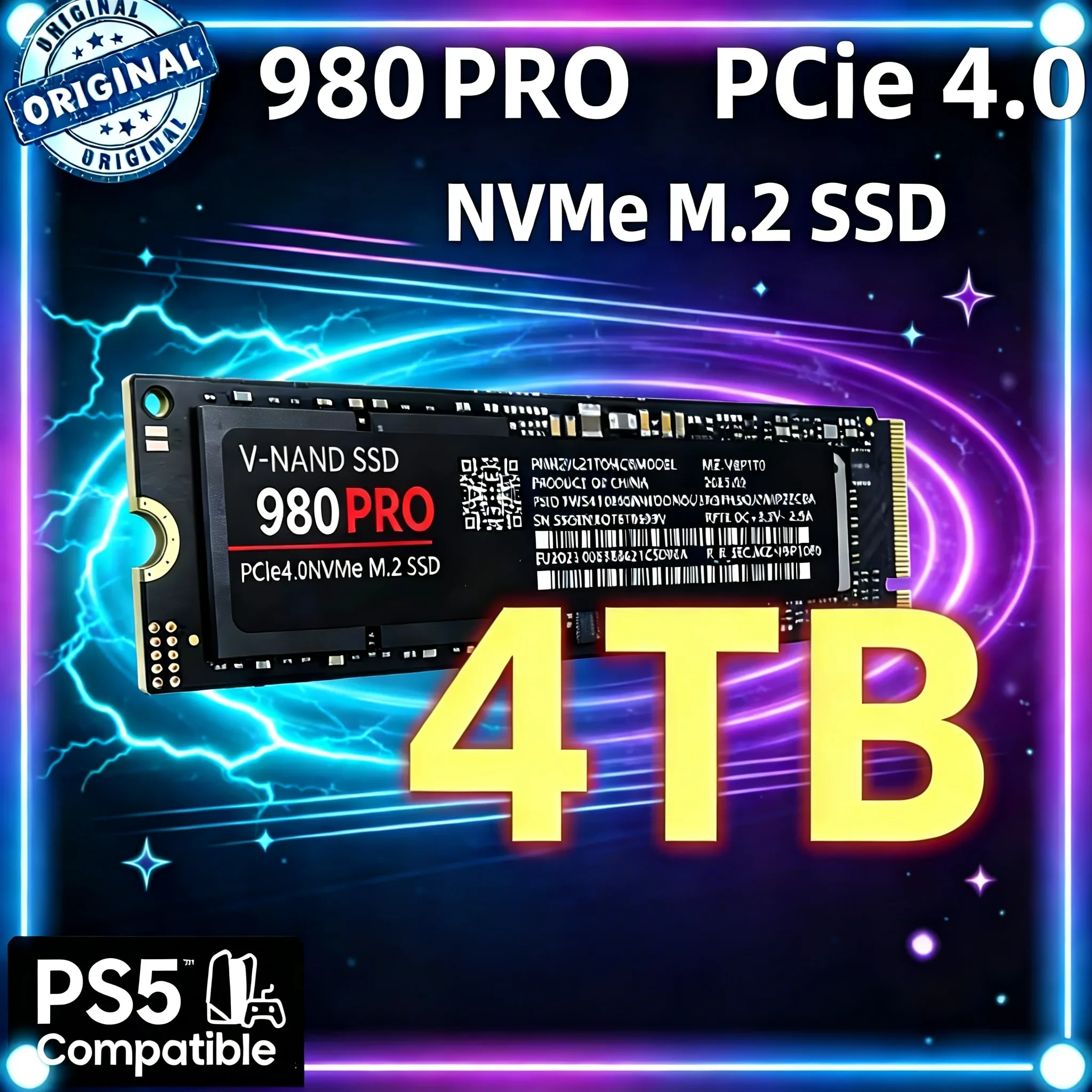 980 Pro M.2 2280 NVMe PCIe Gen4 Gaming SSD, 7000MB/s High Performance Solid State Drive, 1TB/4TB for PS5 Mac Notebook Desktop PC
