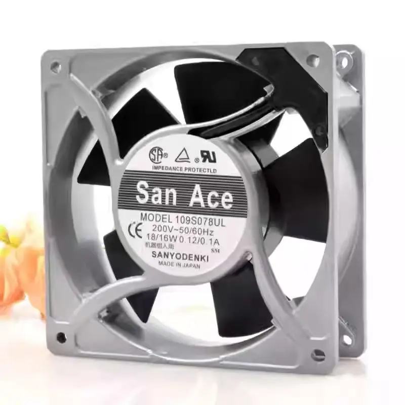 Original For San Ace 109S078UL AC 200V 12038 120mm Metal Frame Industrial Cabinet Exhaust Cooling Fan Made In Japan