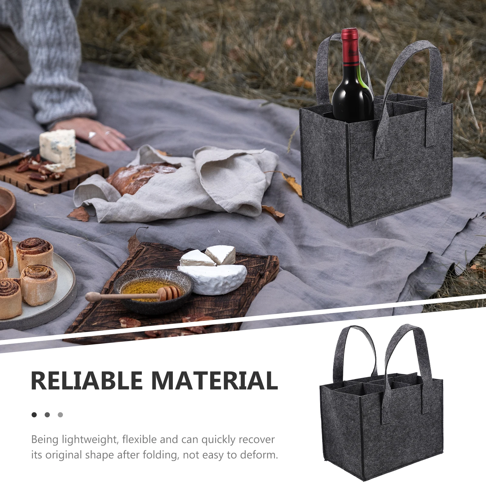 

2 Pcs Portable Gift Tote Bag for 6 Bottles Storage Felt Carrier Lightweight Flexible Bottle Rack Case