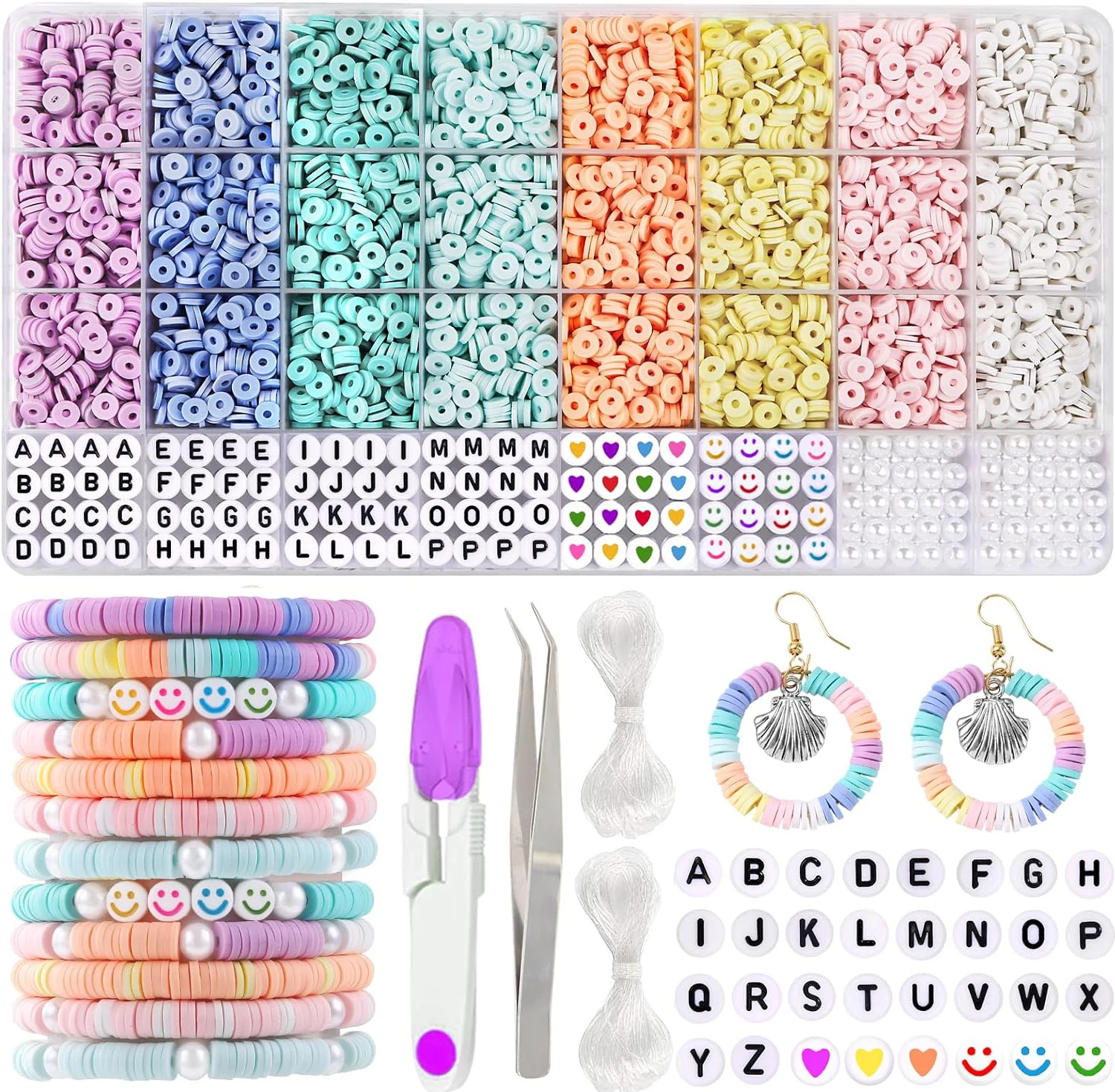 

3860Pcs Macarons color Polymer Clay Beads Set Flat Chip Beads For Unique Bracelet Necklce Making Letter Beads Diy Accessorie