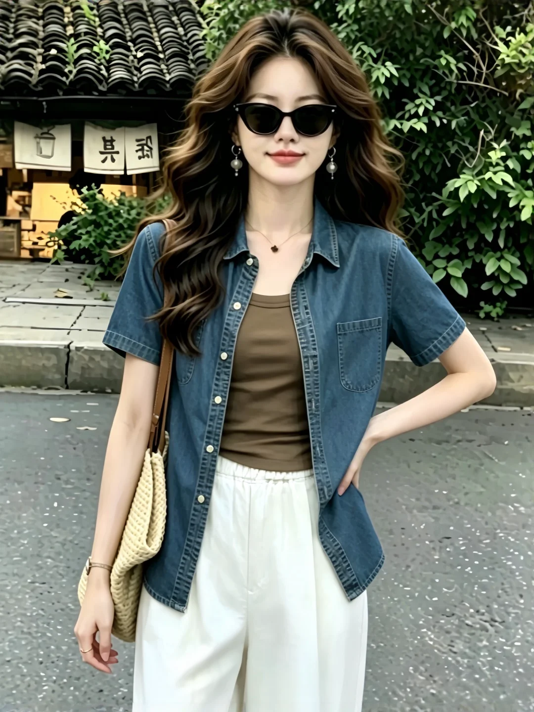 Korean Style Casual Lightweight Short Sleeve Denim Shirt Women's Summer Thin Breathable Daily Commuting Versatile Casual Oute...