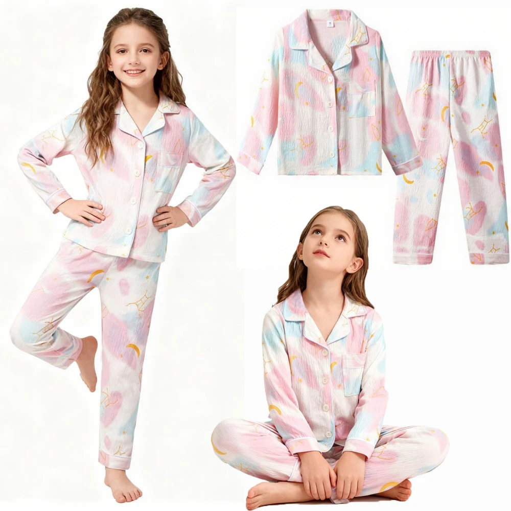 

Super Soft Pajamas for Boys Girls Children's Nightwear Kids Clothing Set Long Sleeve Turno-down Collar 2-14 Years Pijamas Baby