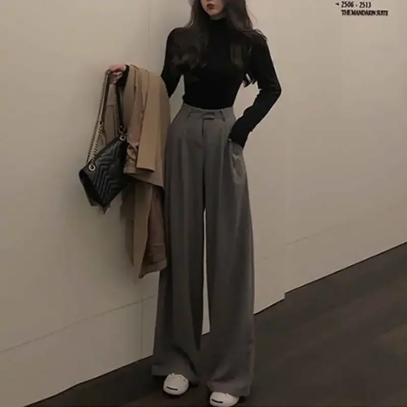 Spring Autumn Korean Pants Female Solid Wide Leg Pants Women Pants Ladies High Quality Simple Casual Straight Y2k Kpop
