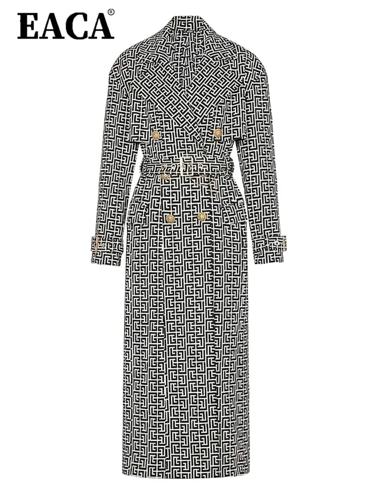 

EACA Versatile Temperament 2024 Autumn/winter Jacquard Belt Hepburn Style Women's Coat Medium Long Windbreaker