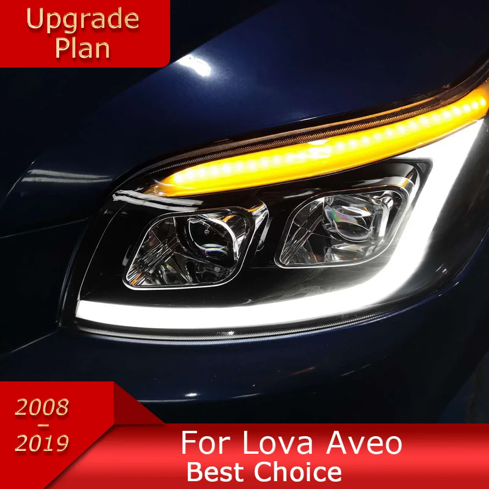 Car Lights for Chevrolet Lova 2008-2019 Aveo LED Auto Headlight Assembly Upgrade Bifocal Lens Dynamic Signal Lamp Accessories