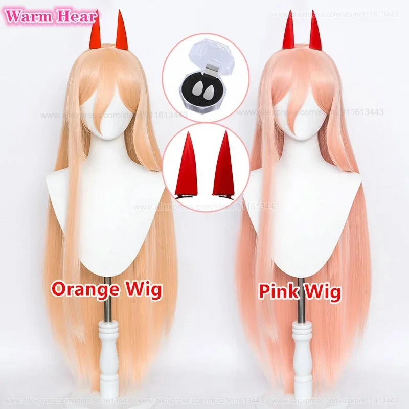 x;3,f6'b7\g, Power Synthetic 100cm Long Orange Pink Straight Hair Cosplay Anime Wigs Horn Heat Resistant H5;h7'b8\f,4/ view 2