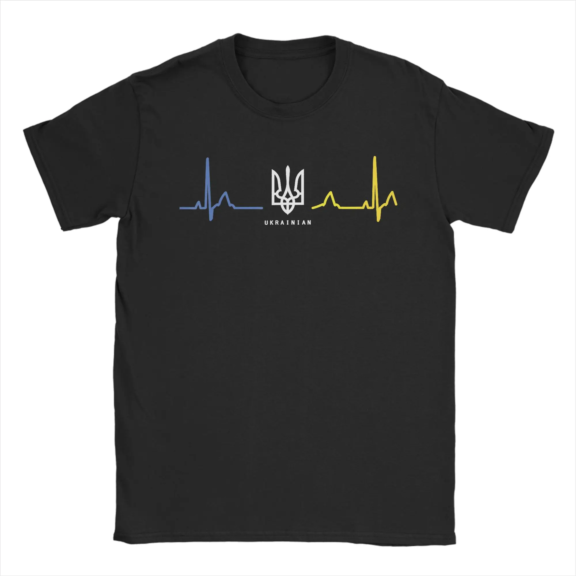 Ukrainian Tryzub Ukraine Flag Trident Zelensky Heartbeat T-Shirt Men Novelty Cotton Tee Shirt Short Sleeve T Shirt Present Tops
