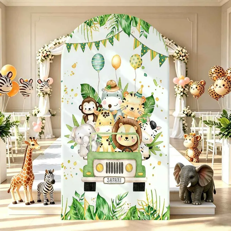 Jungle Safari Party Arch Backdrop Cover Tropical Zoo Theme Newborn Birthday Photo Area Decorative Background Photobooth Props