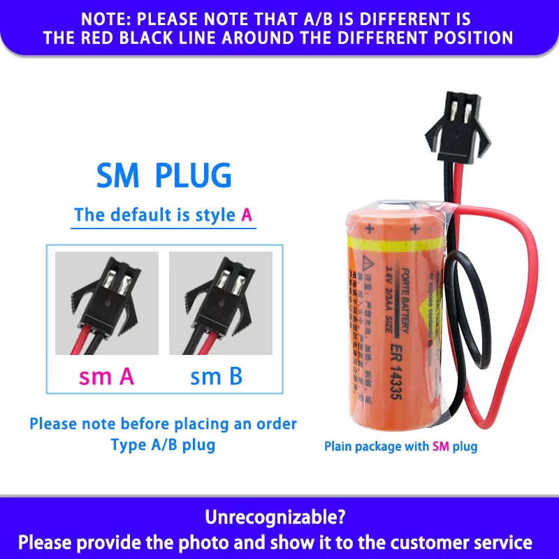 Forte ER14335 2/3AA Add SM Plug Disposable Lithium Battery 3.6V Gas Detector Battery Smoke Alarm ER14335H Non-rechargeable