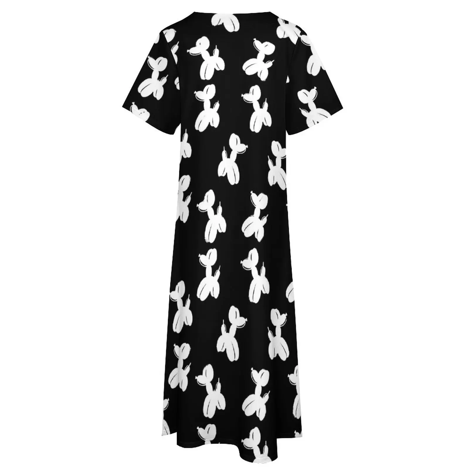 White Balloon Dog Dress Summer Animal Print Street Style Casual Long Dresses Female Party Maxi Dress Birthday Gift