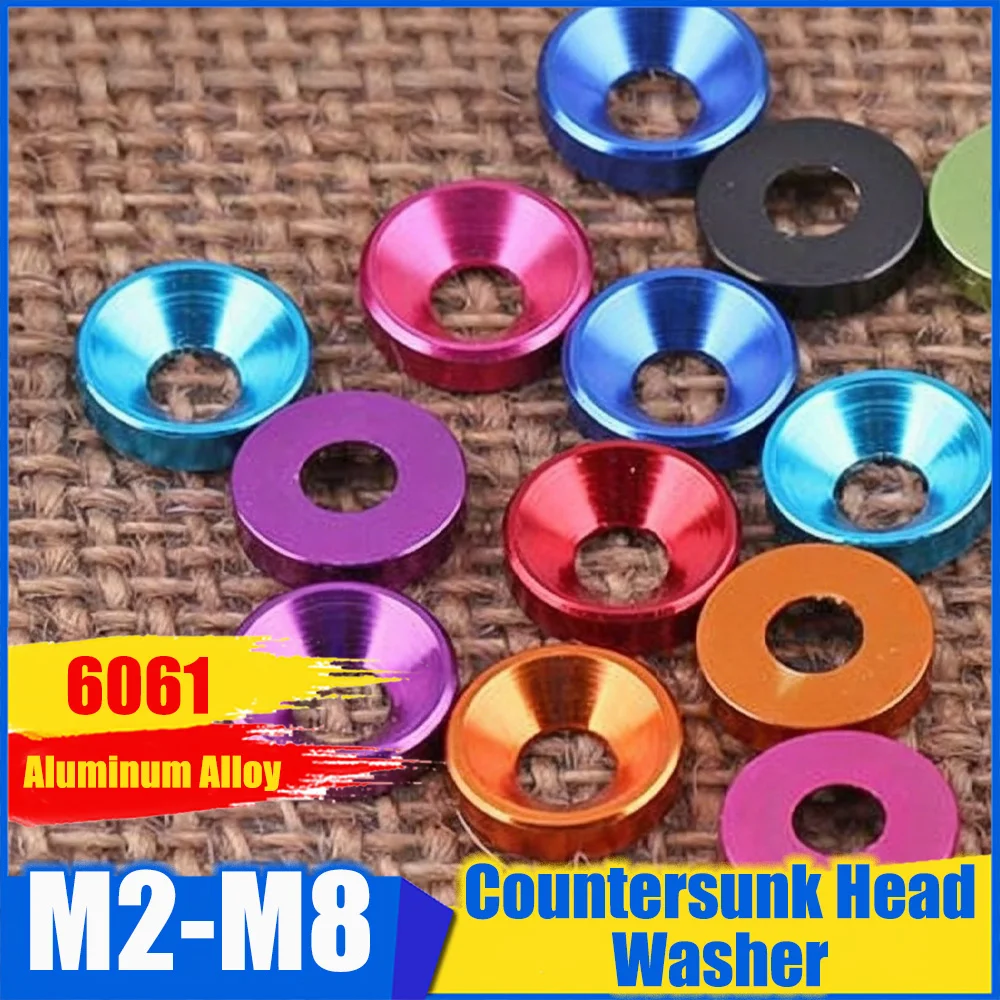 

10/50/100Pcs M2 M3 M4 M5 M6 M8 Colorful Aluminum Alloy Countersunk Flat Washer Hex Socket Screw Fastener Spacer Gasket Black