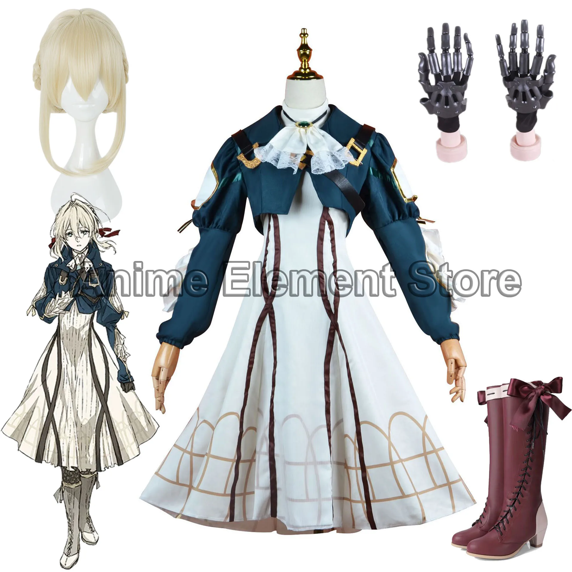 Anime Violet Evergarden Cosplay Costume High Quality Princess Maid Dress Halloween             Carnival Prom Skirt For Woman Wig