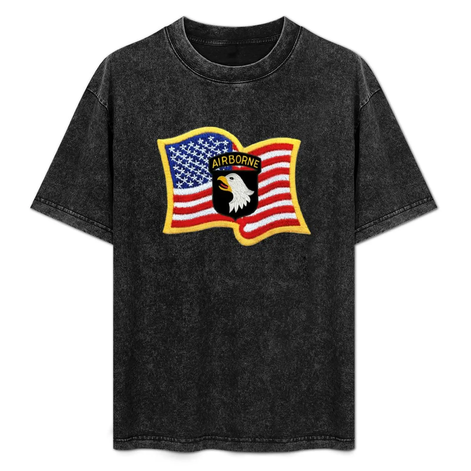 101st ABN Patch and American Flag T-Shirt Breathable Mesh Panel T-Shirt