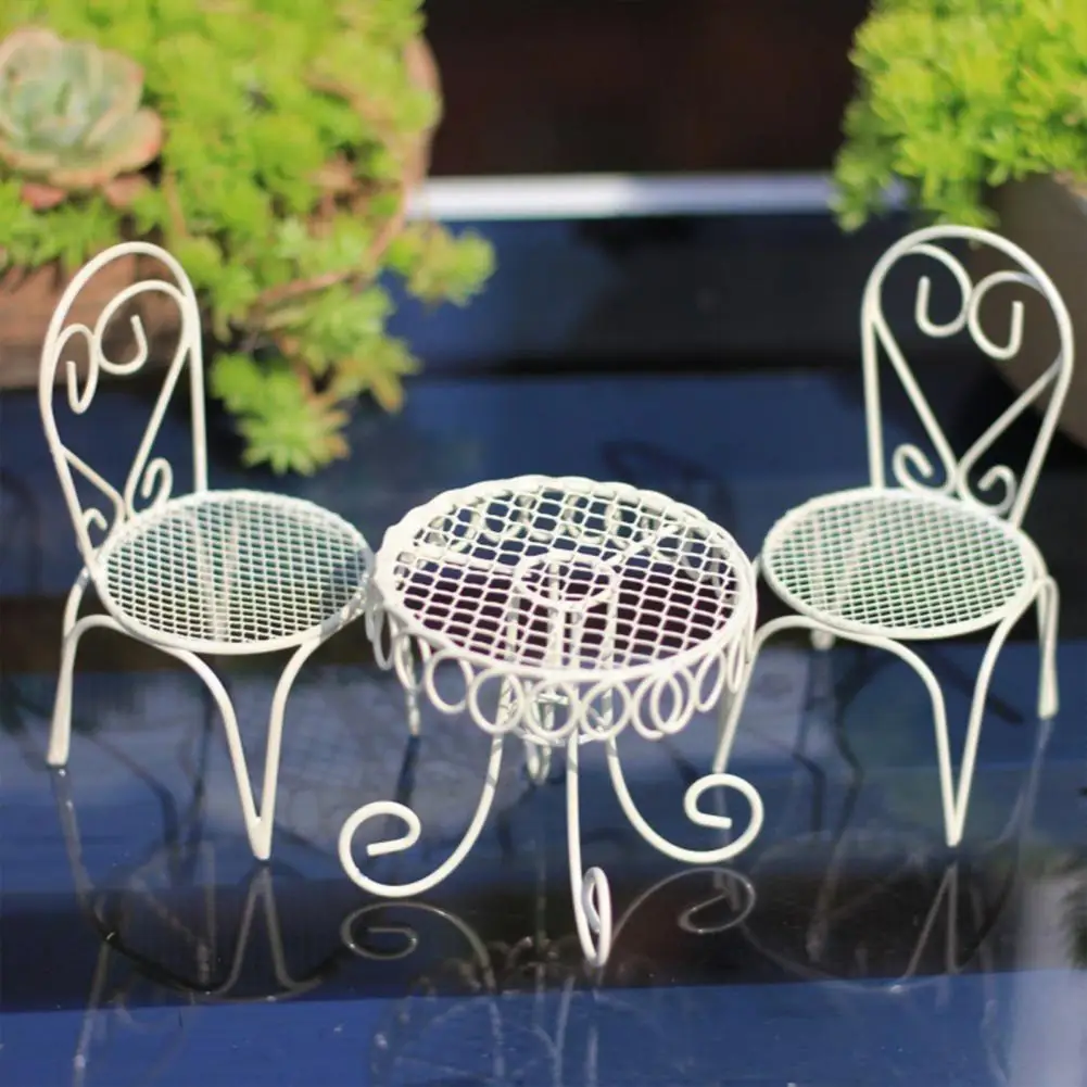 Dollhouse Miniature Bistro Table/Chairs/Beach Metal 1:12 Scale Miniatures, Coffee/Tea Furniture, Fairy Garden Cute Ornaments