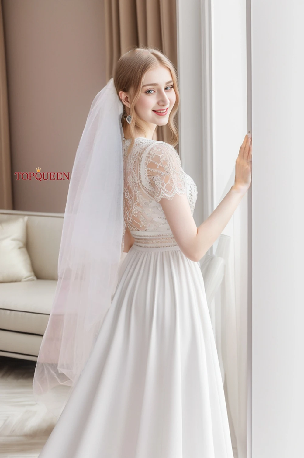 TOPQUEEN – voile de mariage en soie doux, à deux couches, Simple, détachable, minimaliste, V25