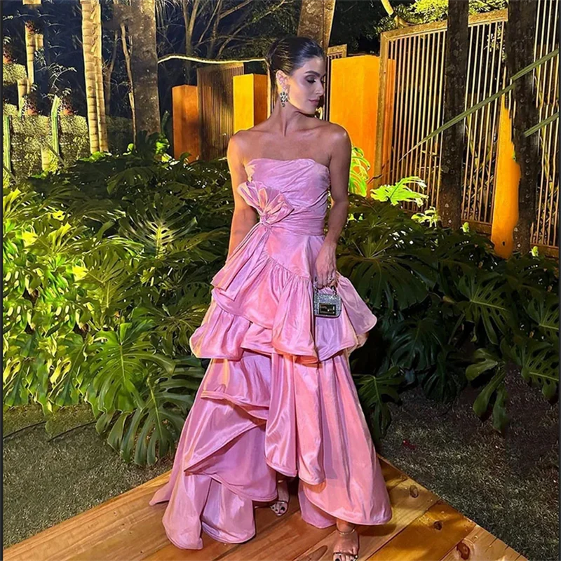 

Простые женские розовые платья для выпускного вечера, винтажные длинные вечерние платья без бретелек с рюшами, вечернее платье Vestidos De Novia по индивидуальному заказу