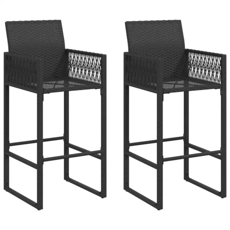 2 PCS Patio Bar Stools All Black Wrapped Poly Rattan Simple High Rattan Chair Casual Rattan Chair Suitable for Bar Living Room