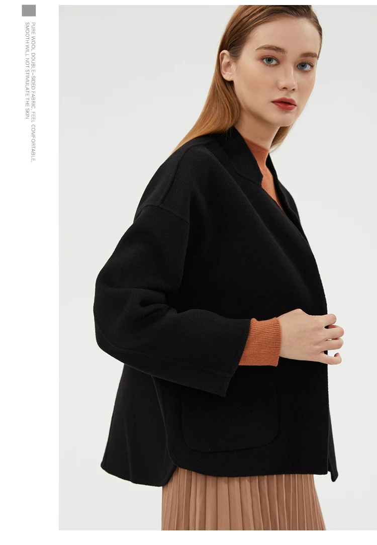 CAIXINGLE Herbst- und Winterneuer Damenmantel 100% Reine Wolle Wendbarer Wollmantel Stehkragen Schwalbenschwanz-Damen-Crop-Top – Detail 19