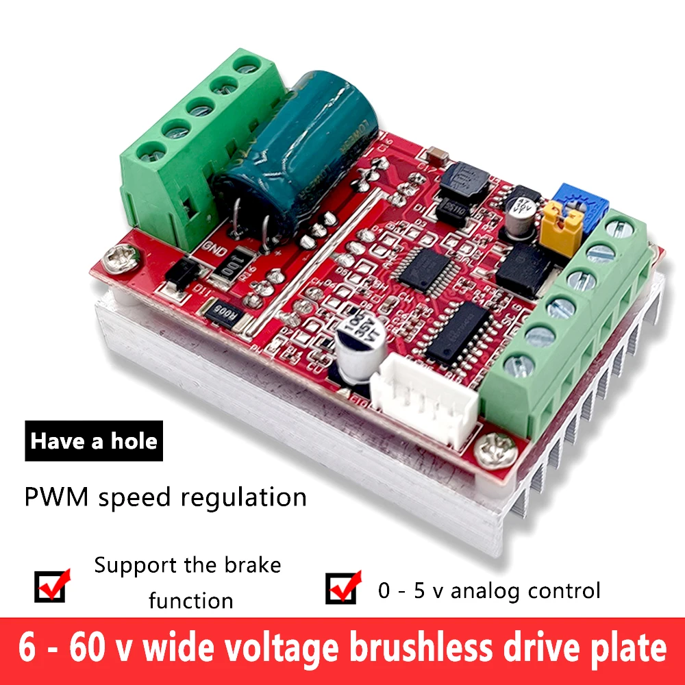 DC 6-60V 400W BLDC Three Phase DC Brushless Motor Controller PWM Hall Motor Control Driver Board PLC 0-5V Analog Control Speed