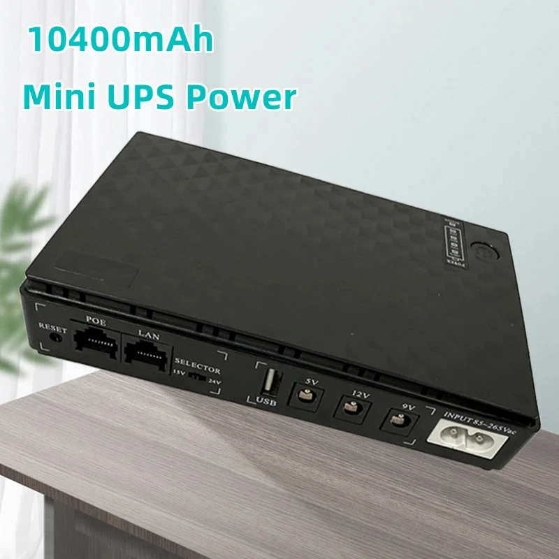 Imagem -02 - Mini Portátil Ups Fonte de Alimentação Ininterrupta para Roteador Wifi Grande Capacidade Backup Power Adapter 10400 Mah 5v 9v 12v 18w