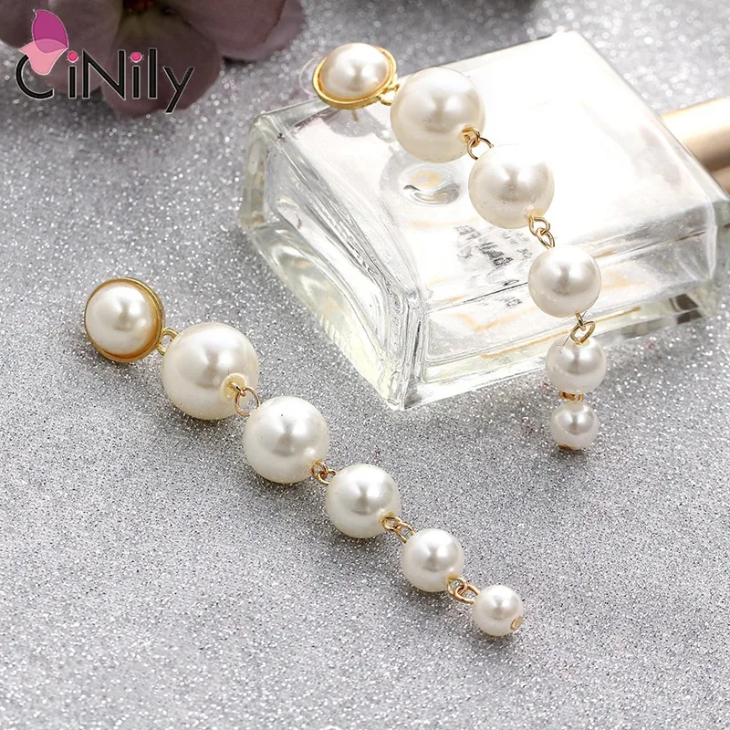 CiNily Faux Pearl Pendant Elegant Cute Dangle Earrings With Different Size Vintage Style Wedding Bride Accessories for Women