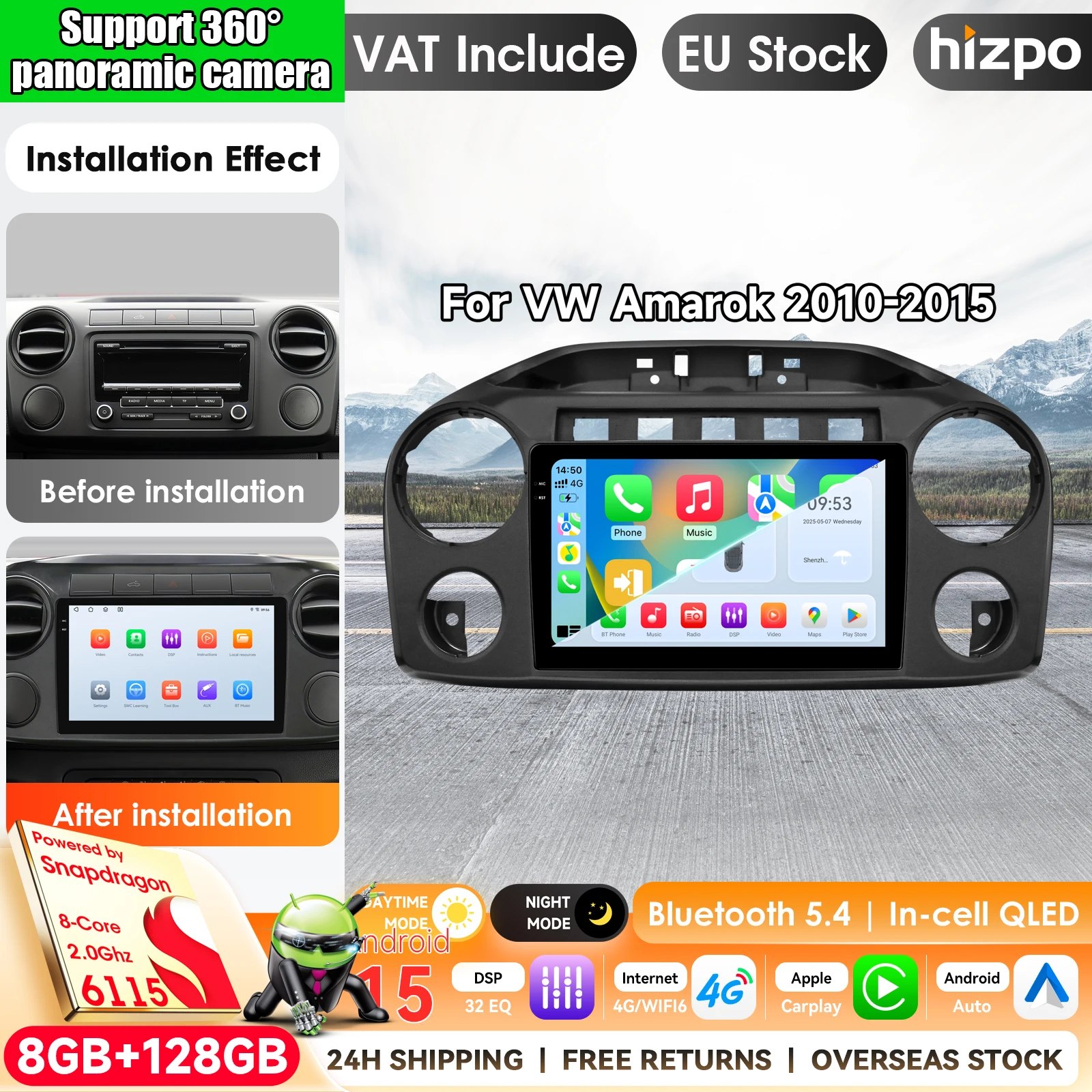Android 15 Kabelloses CarPlay Android Auto Autoradio für VW Amarok 2010 2011 2012 2013 2014 2015 GPS-Navigation Multimedia-Player 9" IPS-Touchscreen Stereo Bluetooth DSP FM RDS SWC 5G WiFi