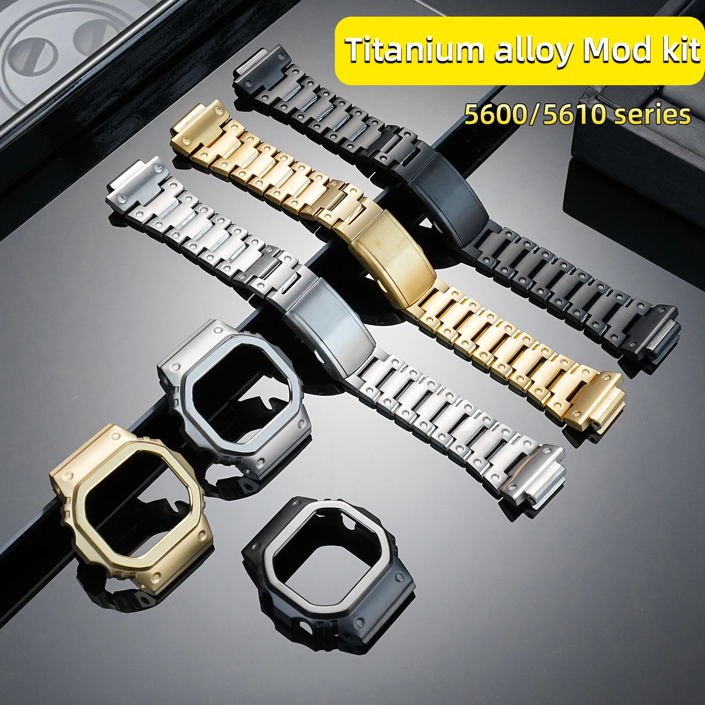 

5600/5610 series titanium alloy case bracelet for G-SHOCK Casio GW-B5600 G-5600U GW-M5610 DW-5600 bezel watchband Mod kit tools