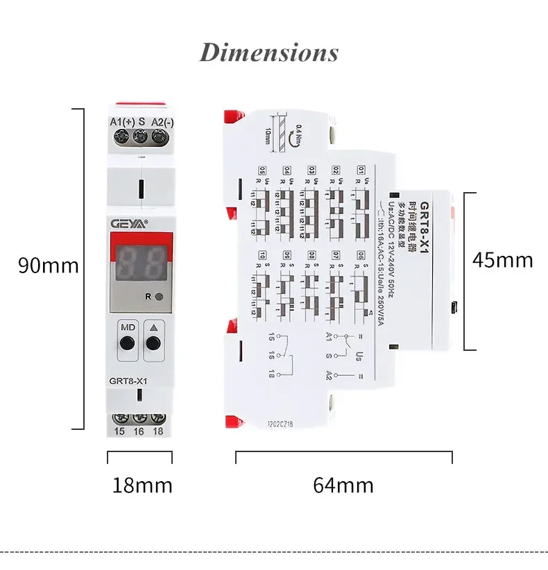 GEYA GRT8-X relè Timer multifunzione con 20 funzioni AC230V o AC/DC12V-240V 0.1S-99 giorni relè di ritardo Display digitale a LED