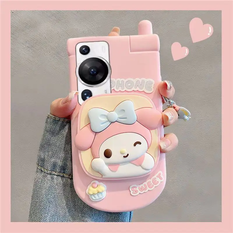 Sanrios Hello Kitty Cartoon Phone Shell with Mirror cute 3D Soft Case for Huawei P60 Art P50 P40 Pro Plus Silicone Matte Cover