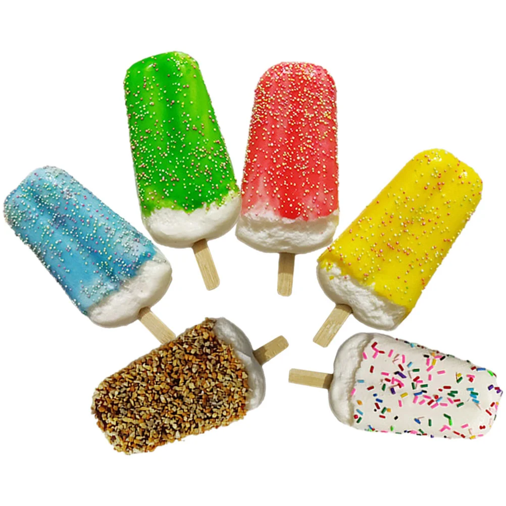 6 Pcs Fake Ice Cream False Model Artificial Candy Decoration Models Pu+wood Food