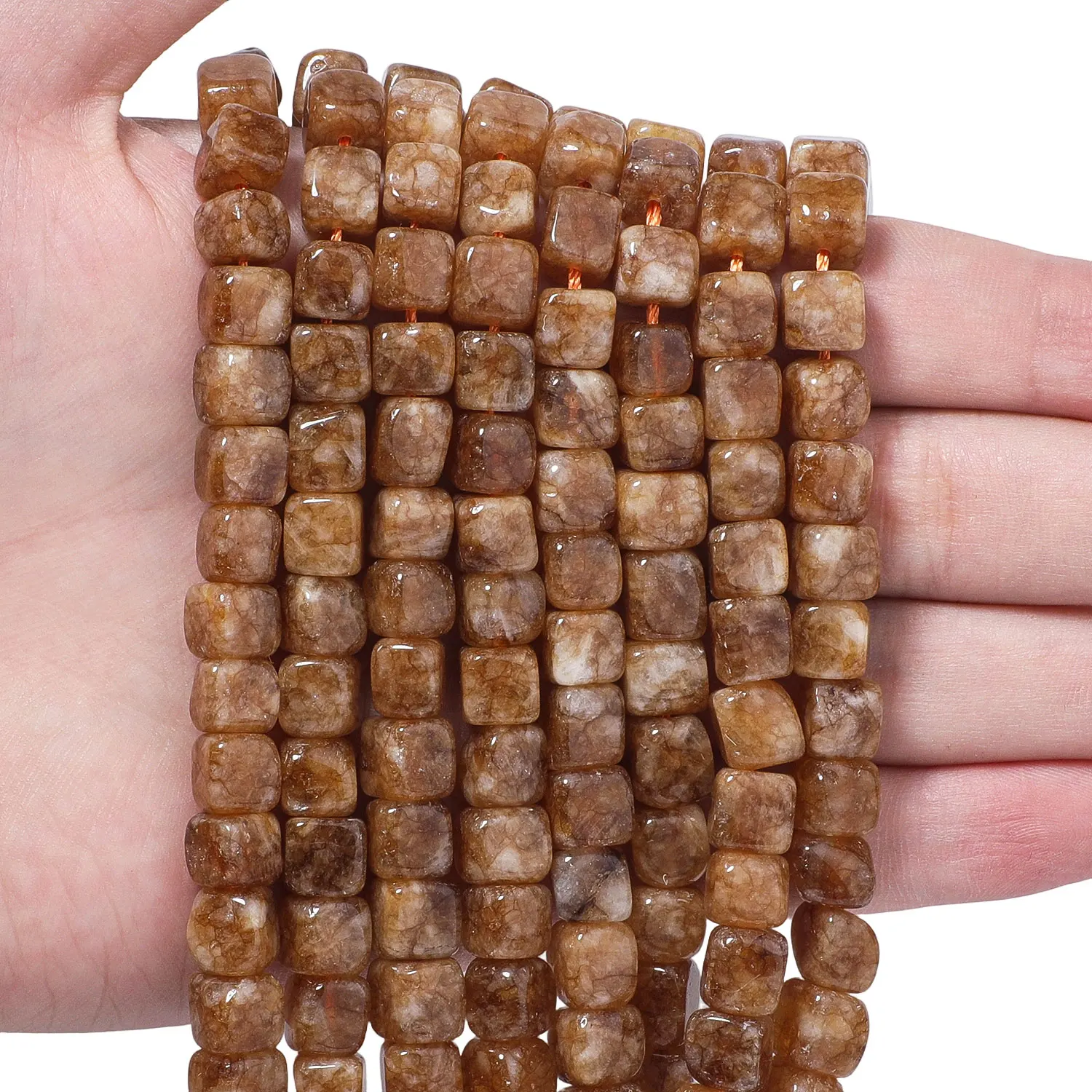 7mm Unregelmäßige Quadratische Braune Jade-Steinperlen Würfelförmige Perlen für Schmuckherstellung DIY Armbänder Zubehör