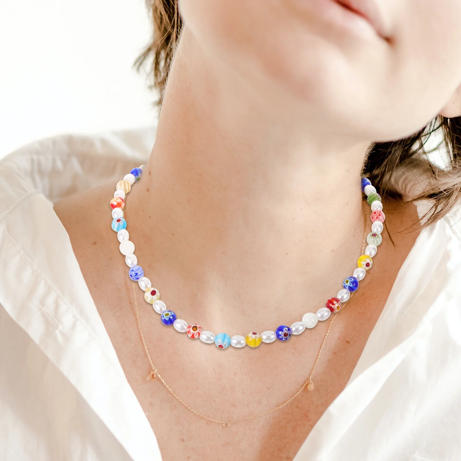 

Artificial Pearl Beaded Necklace Women Glass Beads Delicate Design Safe Comfortable Wear for All Dressing Styles