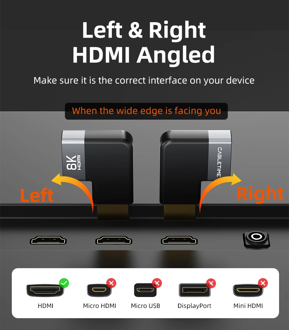 CABLETIME 8K HDMI Adapter Stecker auf Buchse Konverter Adapter UHD2.1 Unterstützung 8K HDMI 2.1 4K 120Hz 48Gbps für HDTV Laptop PS5 – Detail 14
