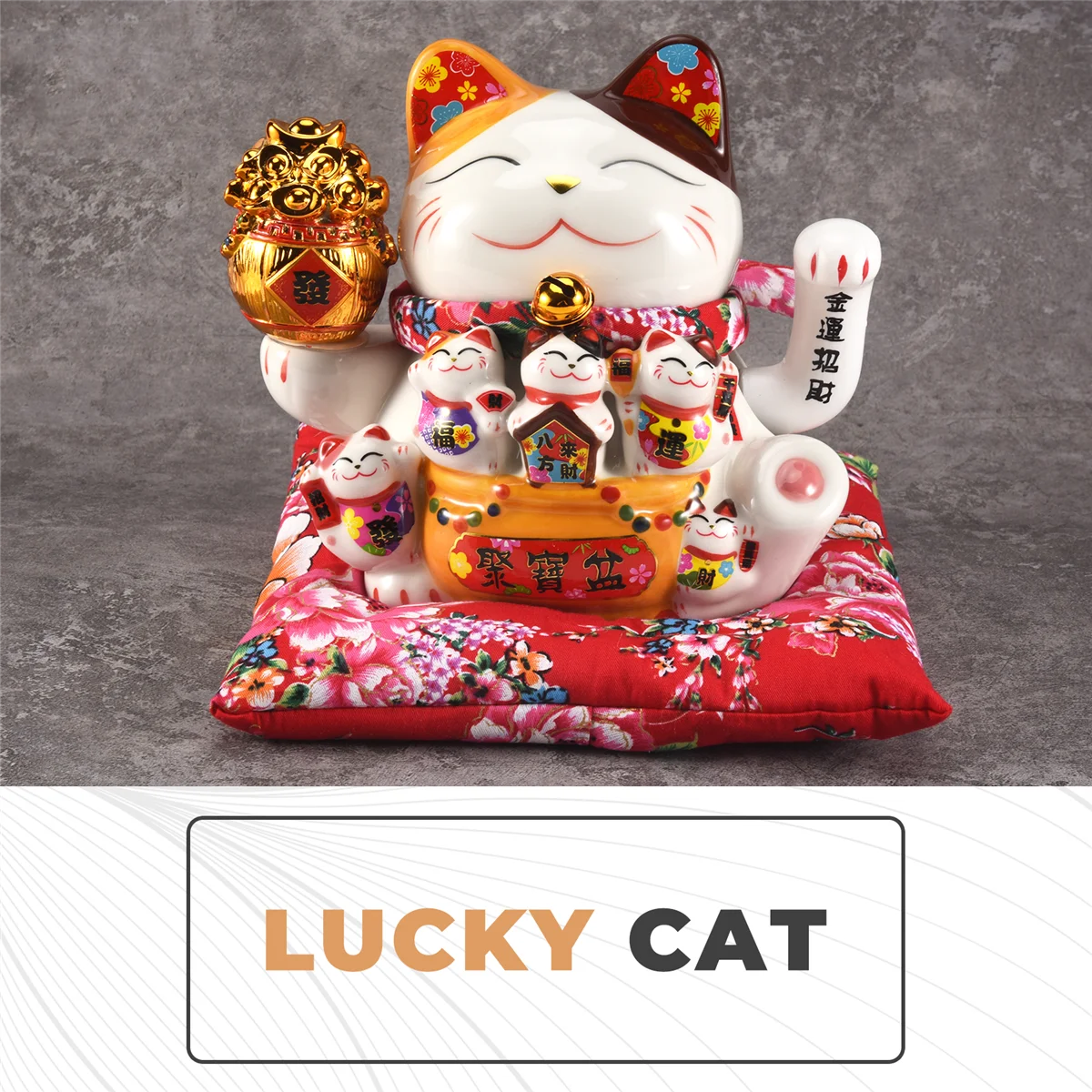 7-calowa ceramiczna ozdoba Beckoning Cat Maneki Huśtawka dekoracyjna Feng Shui, A