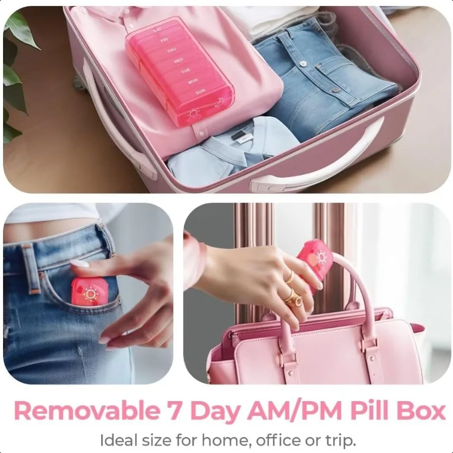 XL週間ピルオーガナイザー 1日2回、片側に大きな開口部で簡単に詰め替え可能 AM PMピルボックス 7日間携帯用トラベル