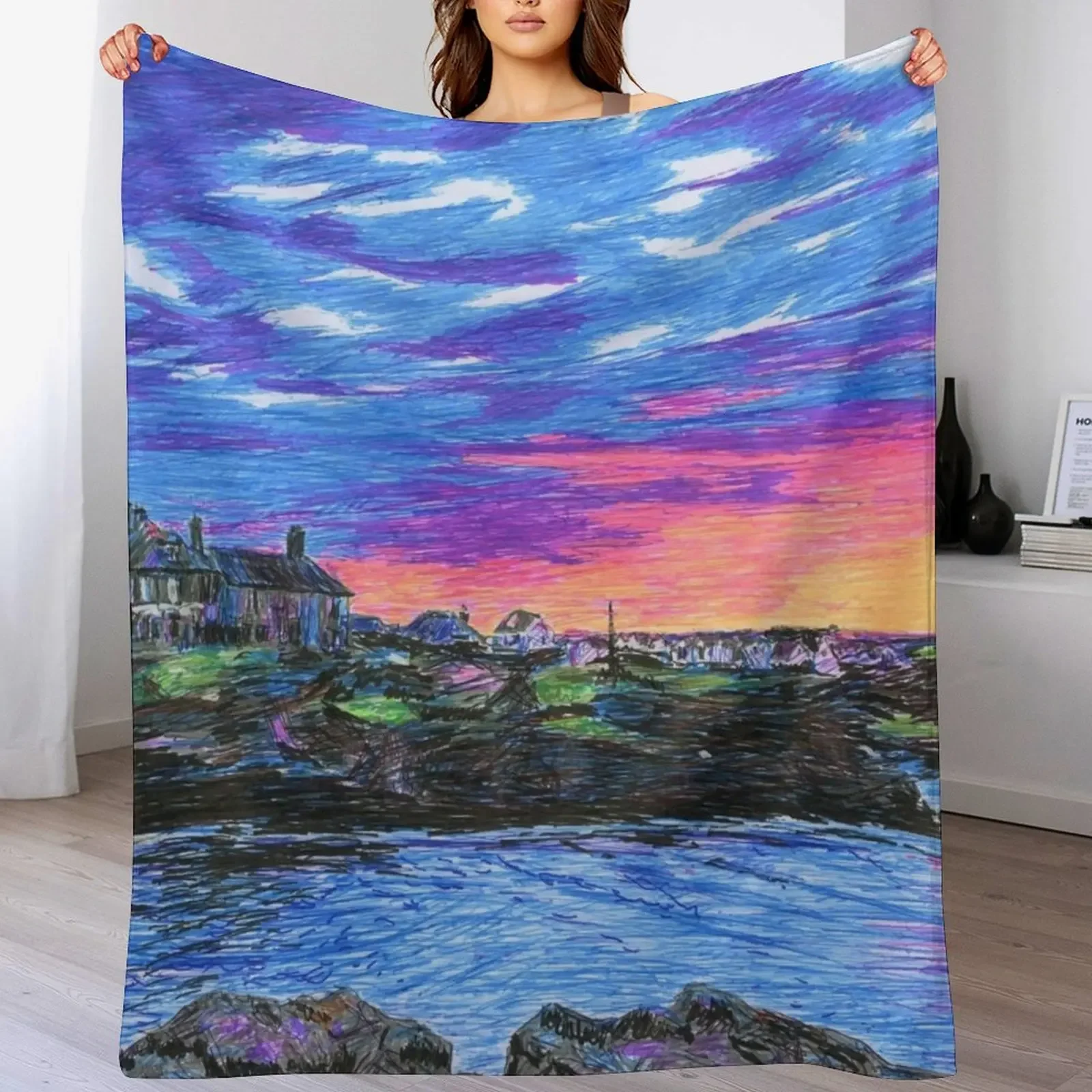 

Sunset over Trearddur Bay Throw Blanket blankets ands valentine gift ideas Blankets