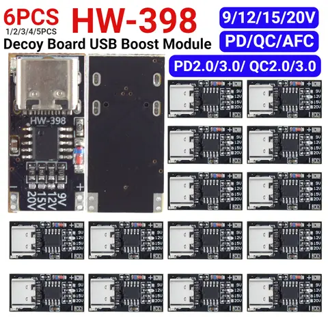 1-6PCS PD/QC/AFC Type-C Decoy Board USB Boost Module 9V 12V 15V 20V Charging Voltage Protocol Trigger Board PPS/QC4+ QC3.0/2.0