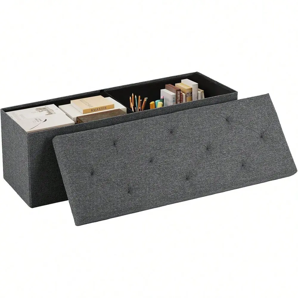 

43in Foldable Storage Ottoman Large Storage Chest Padded Seat Bench Foot Rest Stool, 660lbs Load Capacity, Grey For Entryway, L