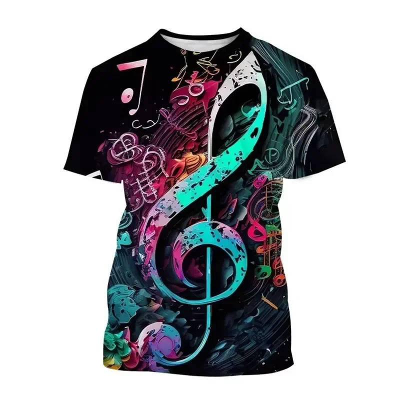 2026 Men's Fashion 3D Printed T-Shirt with Music Note Pattern Summer Casual Oversized Short Sleeve Round Neck Tee