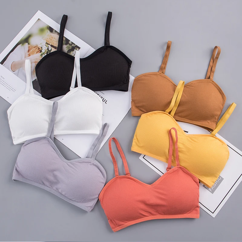 Women Rib Crop Tops Sexy Active Bras No Wire Push Up Bra Intimates Brassiere Underwear Female Solid Lingerie Wireless Bralette