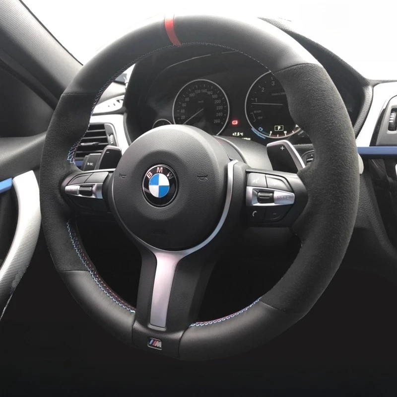 

For BMW F87 M2 F80 M3 F82 M4 M5 F12 F13 M6 F85 X5 F86 F33 X6 Sport Hand Stitched Genuine Leather suede Car Steering Wheel Cover